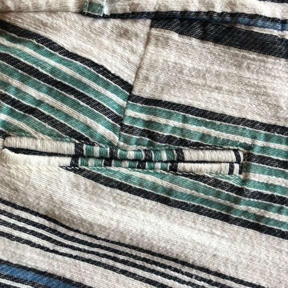 MONROW White and Blue Cotton Lace Up striped shorts - Picture 3 of 6